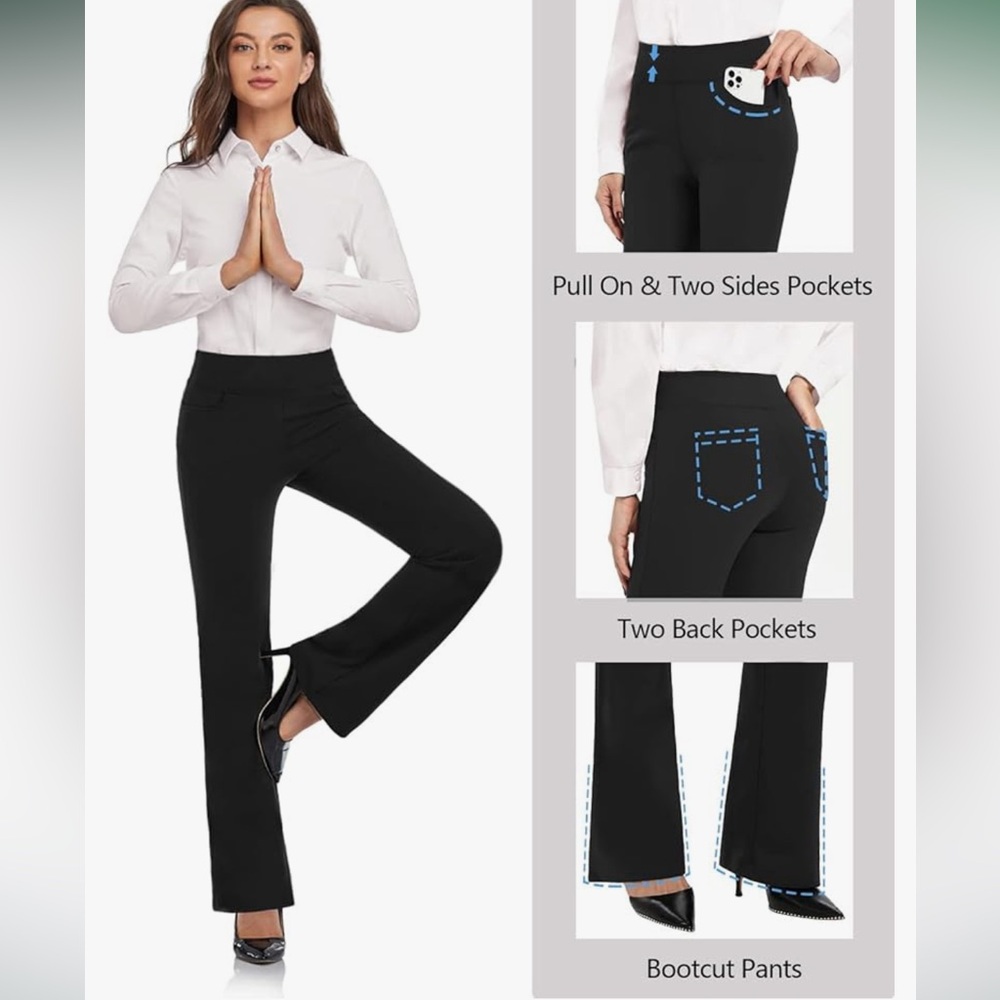 NWT SEVEGO Women's Bootcut Yoga Dress Pants High Waist Stretch  Black Sz XLarge